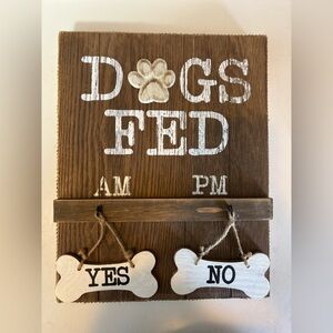Wooden Dog Feeding Reminder Sign - Brown and White